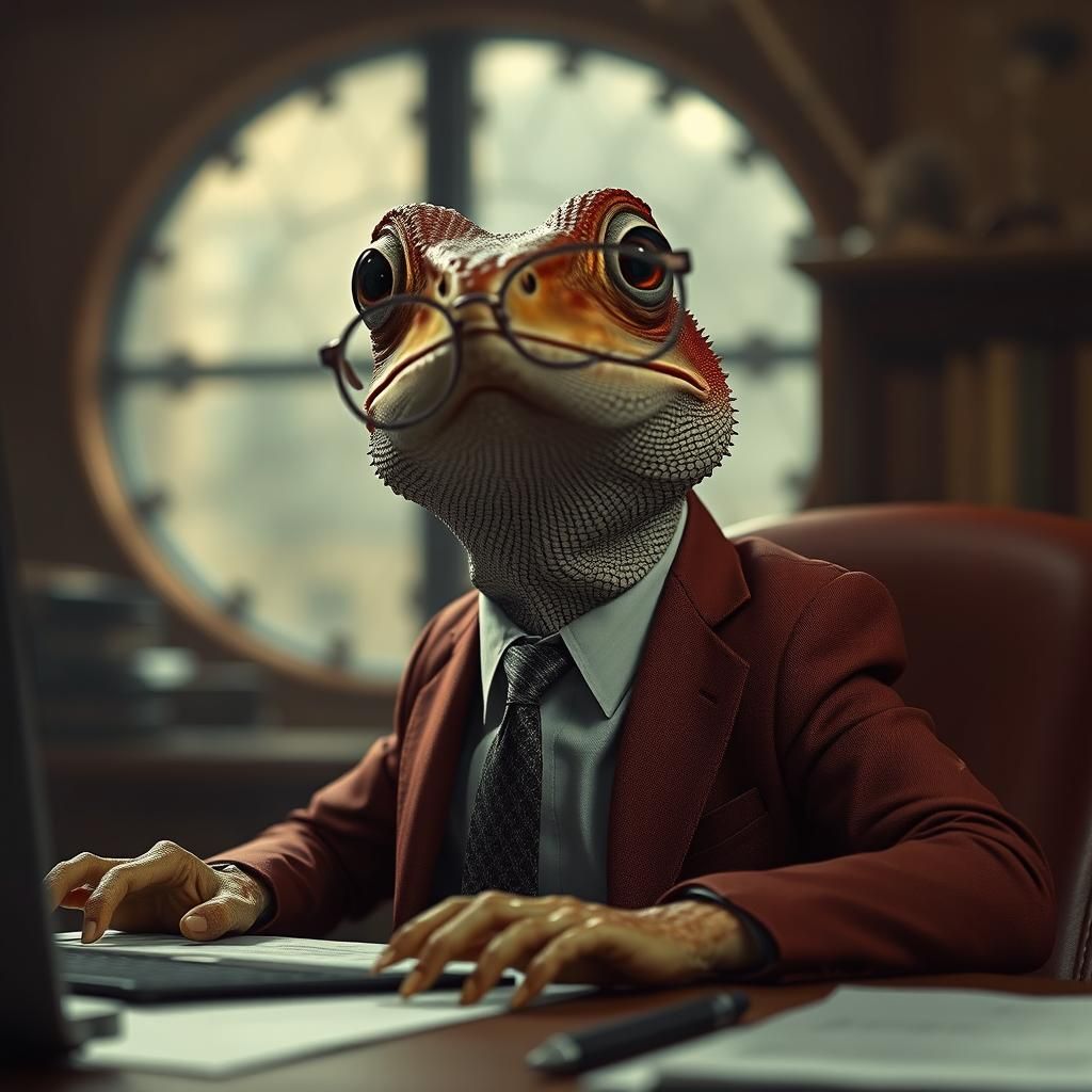 Lizard Accountant in Hypnotic, Cinematic Style