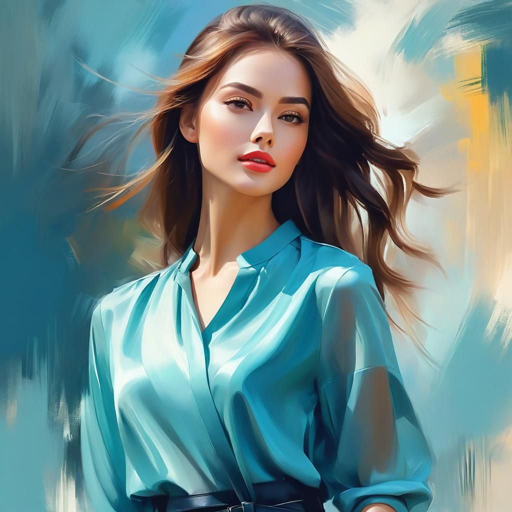 Gorgeous Woman Portrait in Digital Oil Painting Style