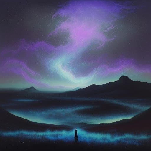 Mysterious Cosmic Dancer in Midnight Blues