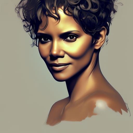 Halle Berry head and shoulders portrait, 8k resolution concept art portrait by Greg Rutkowski, Artgerm, WLOP, Alphonse M...