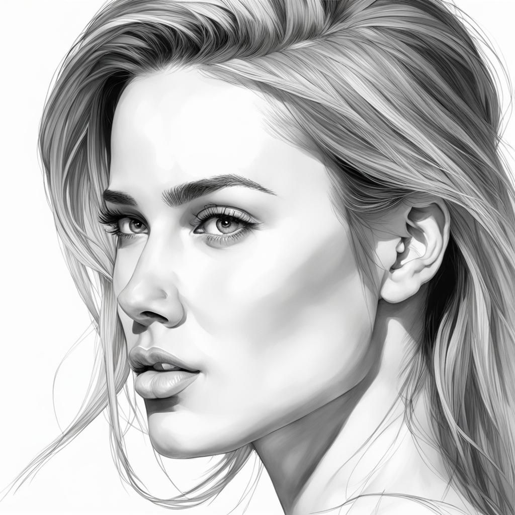 Gorgeous Lady Portrait in Detailed Line Art