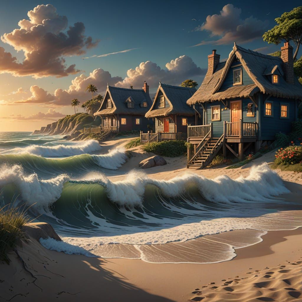 Fantasy Cottage Concept Art on Stormy Beach
