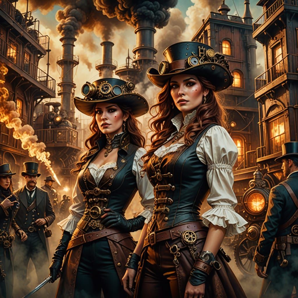 Steampunk Pirate Town with Victorian Era Figures