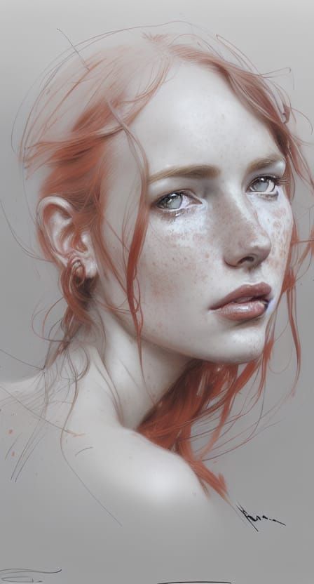 Beautiful Redhead Portrait in Digital Illustration Style