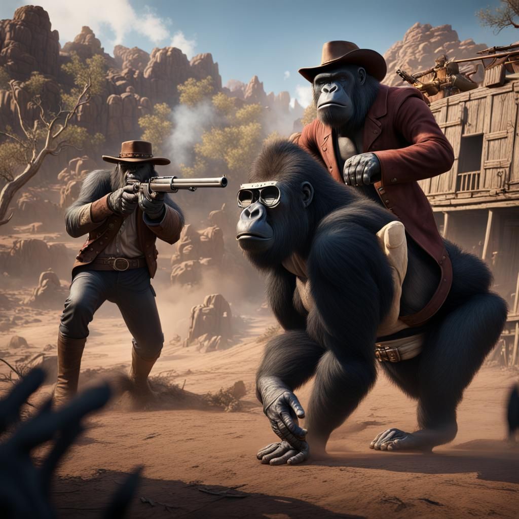 Old West Gunfight: Gorilla Versus Cowboy