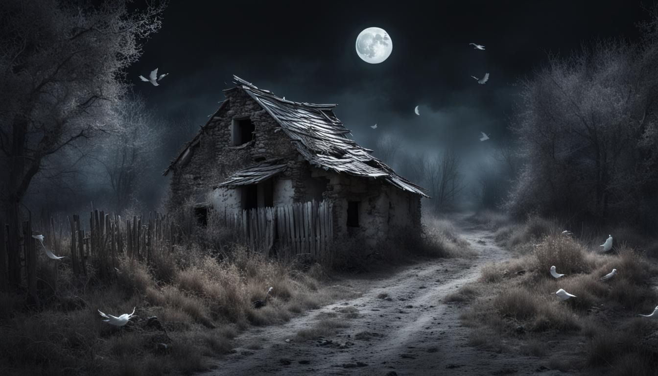 Ethereal Ghosts Fly Over Abandoned Village