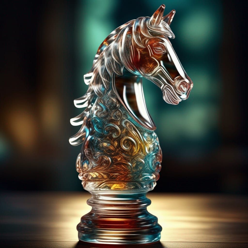 Glass Chess Knight in Photorealistic CGI