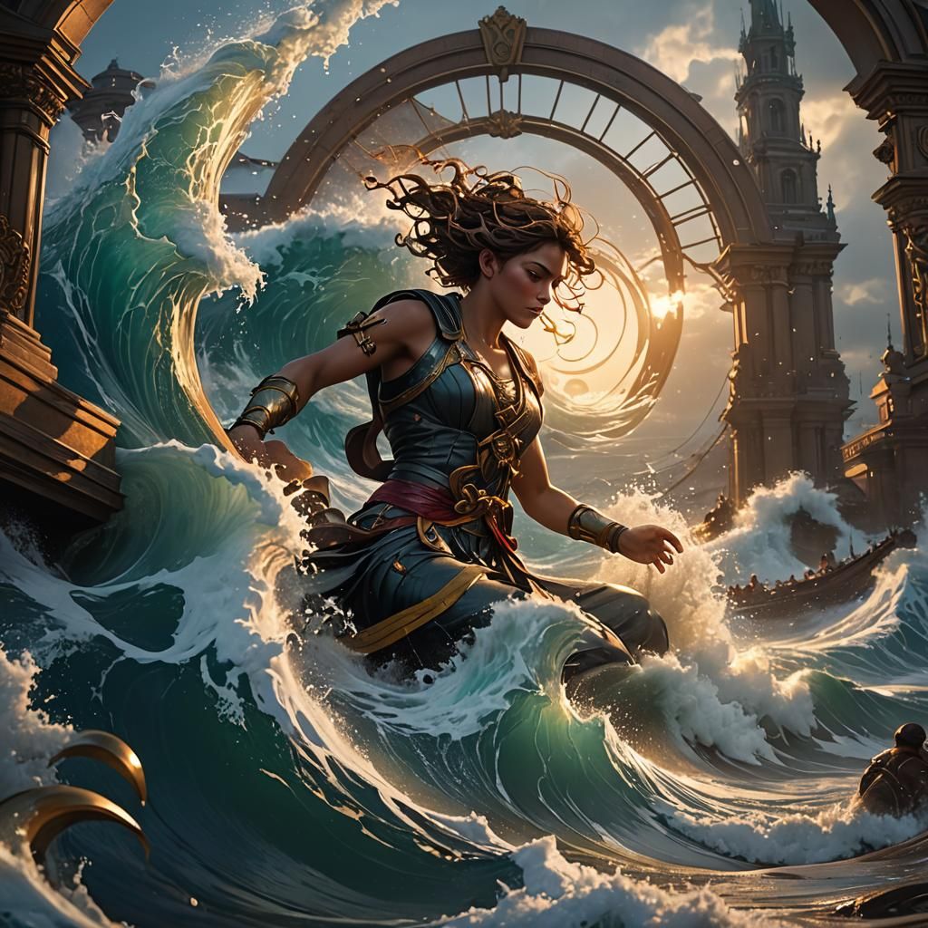 Spectacular Tidal Wave in Art Nouveau Style