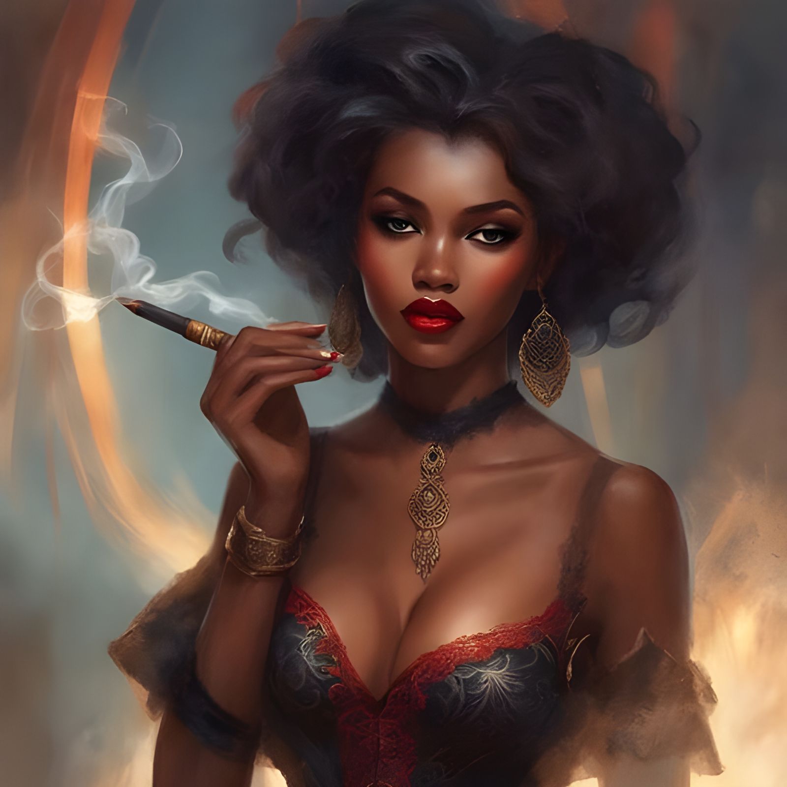 Beautiful Haitian Girl Portrait in Red and Black