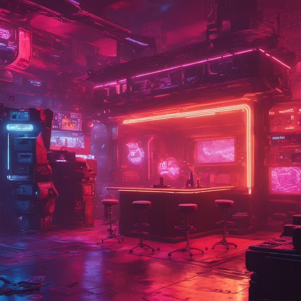 Cyberpunk Videogame Island in Neon Style