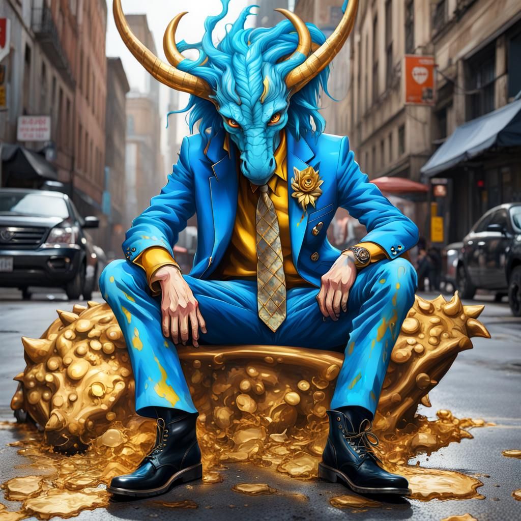 Dragon Man in Suit: Graffiti Art Style