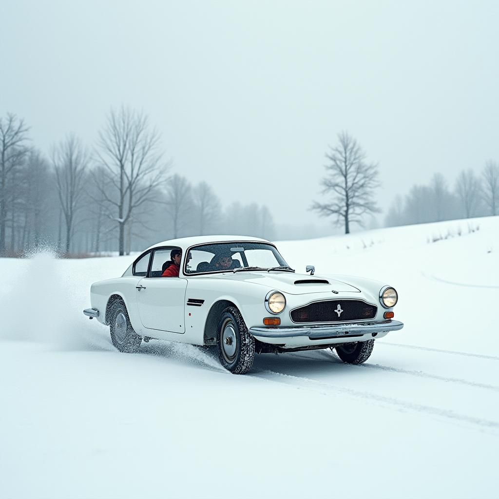 Skiing Subaru 360 in Winter: Oil Painting