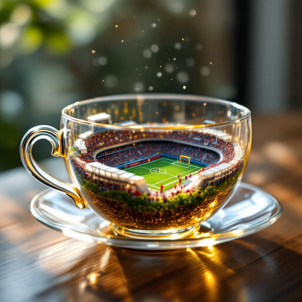 Miniature Football Stadium Inside Porcelain Teacup