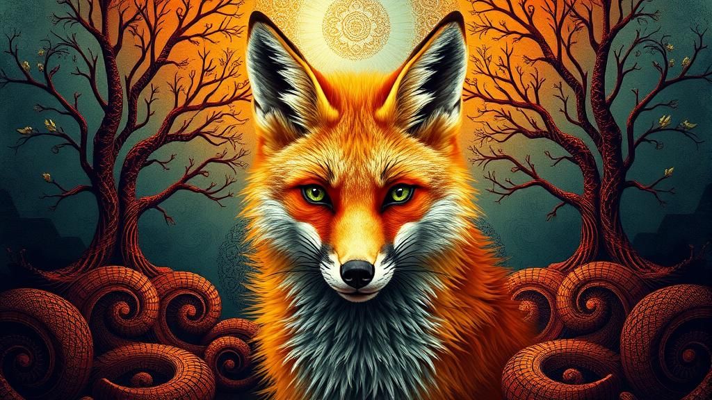 Surreal Fantasy Fox Portrait in MC Escher Style