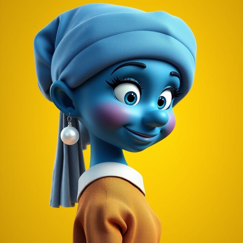 Smurfette with Pearl Earring, Vermeer Style Digital Art