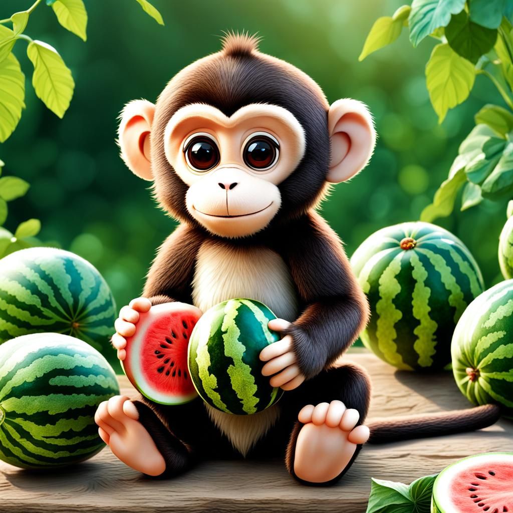 Cute Monkey with Watermelons Caricature