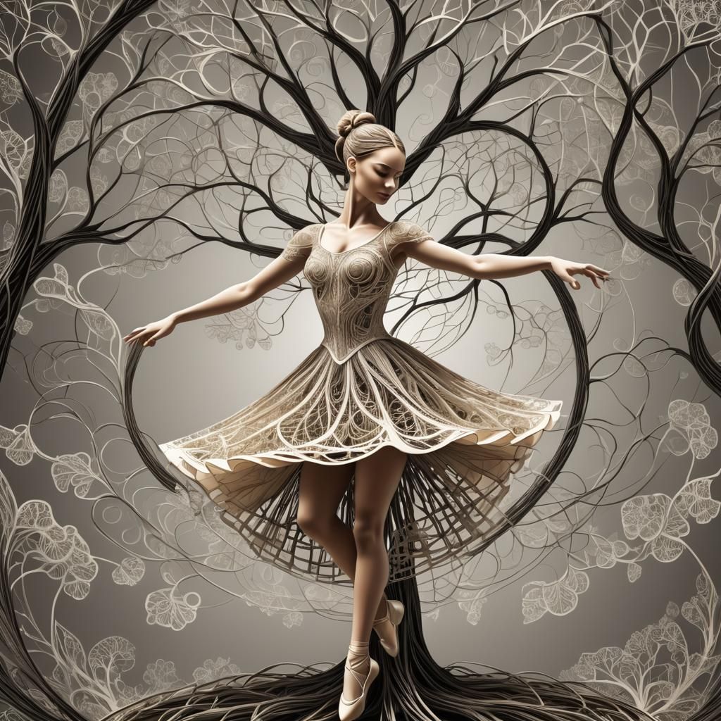 String Ballerina Dances in String City: Abstract Fractal Art