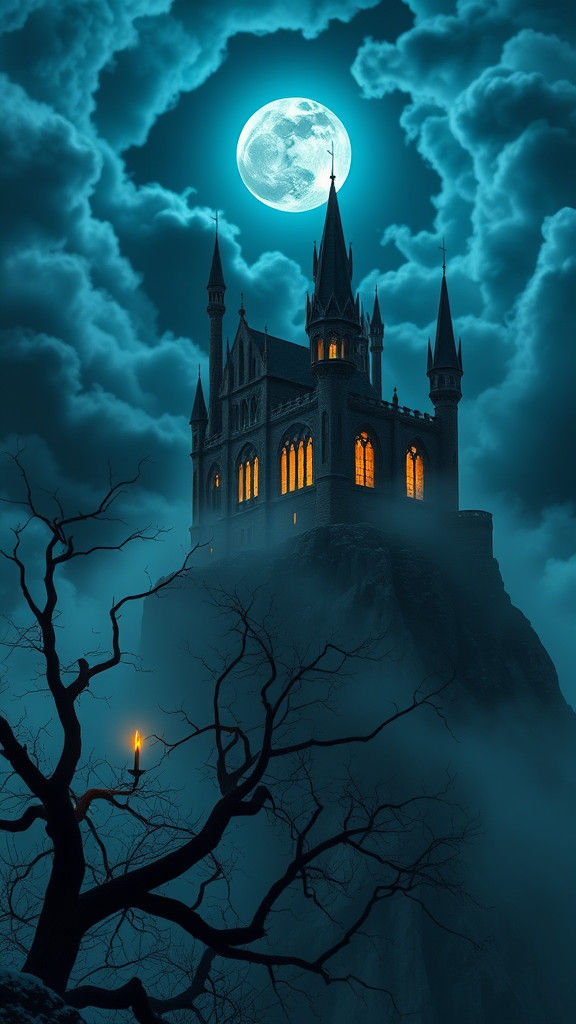 Gothic Castle Under Moonlight in Eastern Europe