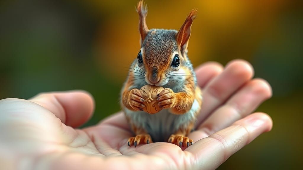 Squirrel Comfortably Eating a Nut, Hyperrealistic Image