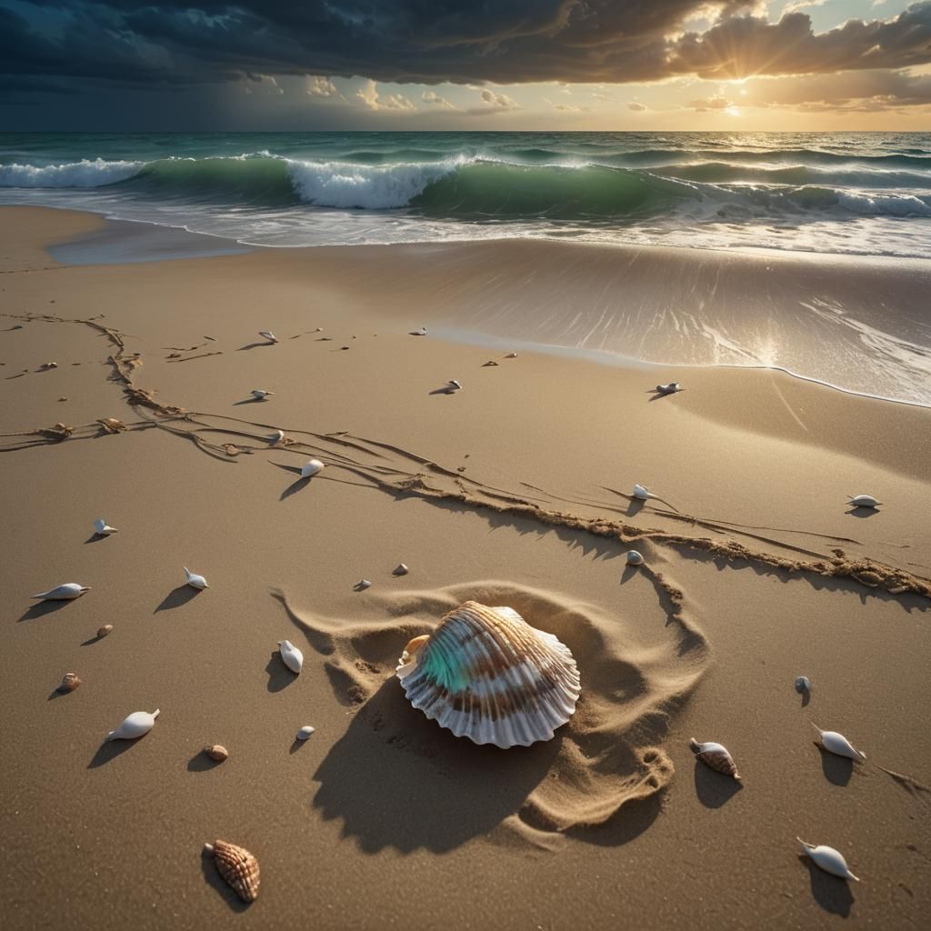 Seashell and Storm: Digital Matte Painting of Sunrise