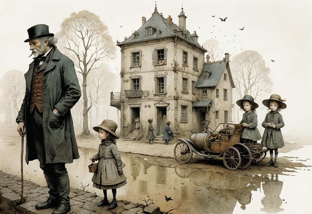 Surreal Storybook Illustration of Life's Paradox