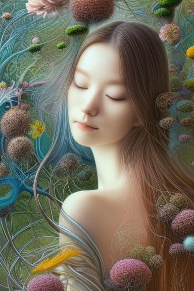 Woman in Mycelium Network: Dynamic Digital Art