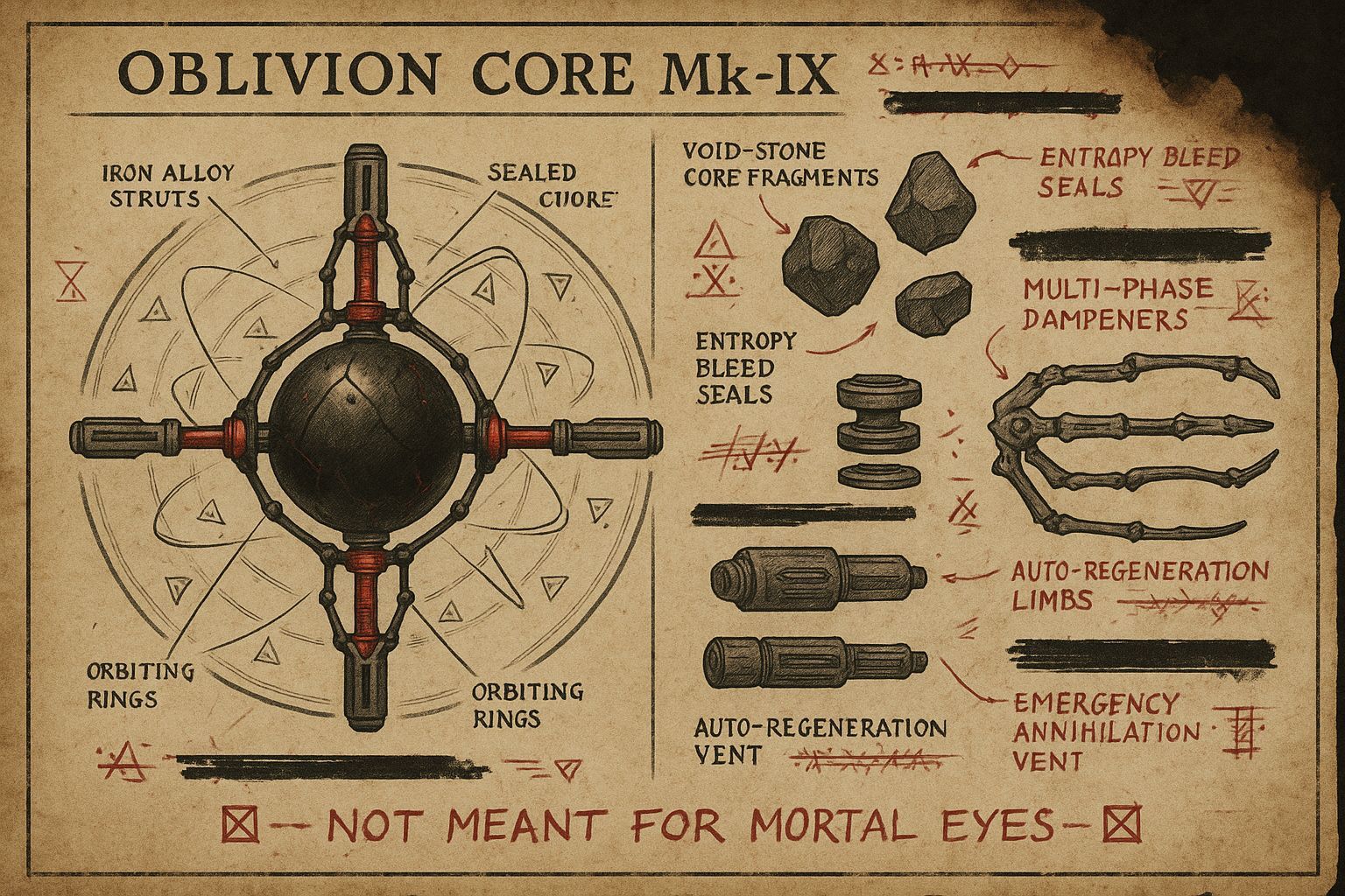 Oblivion Core Mk-IX Schematic on Vellum