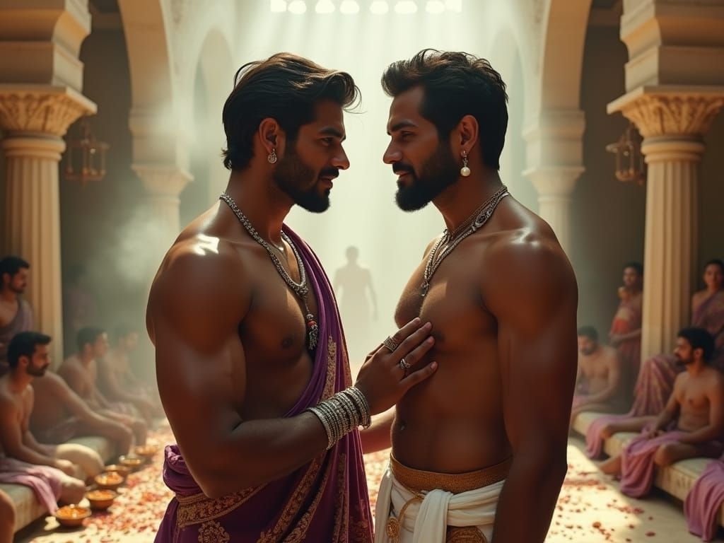 Arab-Andalusian Hammam Scene in Golden Lighting