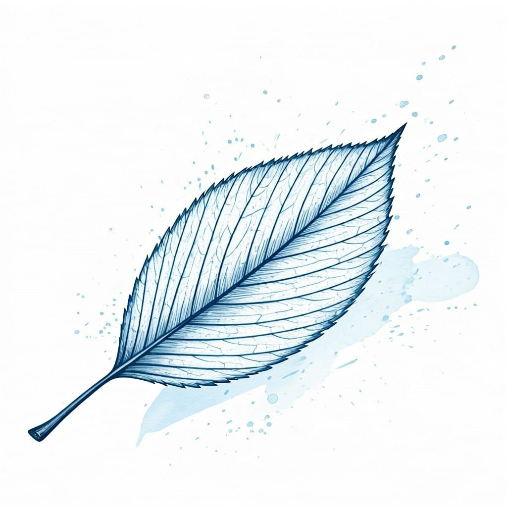 Frost-Kissed Autumn Leaves in Expressive Blue Ink