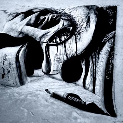 Emotional Charcoal Drawing of Despair and Isolation
