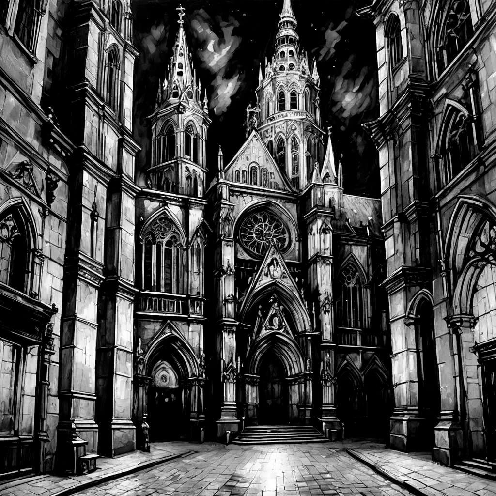 Cathedral at Night: Colorful Pastel in Rembrandt Style