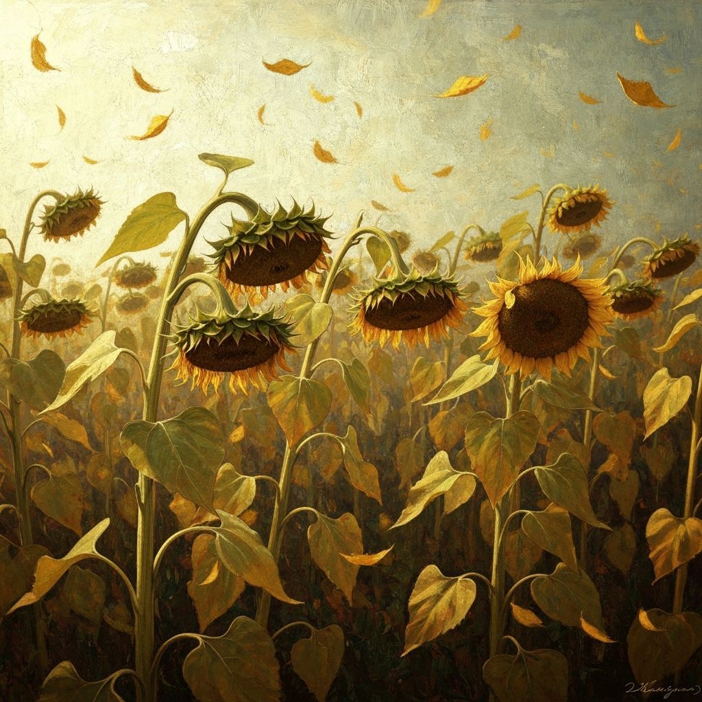 Melancholic Autumn Sunflowers in Painterly Style