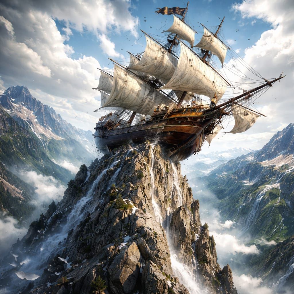 Sailing Ship Performs Shenanigans on Unexpected Mountain