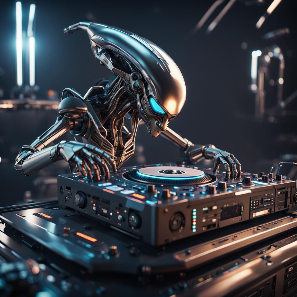 Alien DJ Performance in a Sci-Fi Rave