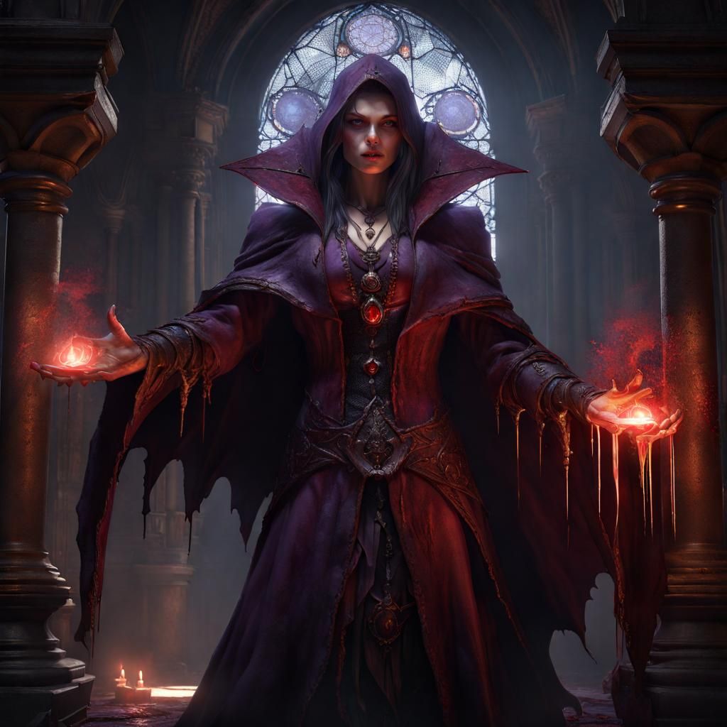 Cursed Vampire Blood Mage in Dark Fantasy Style