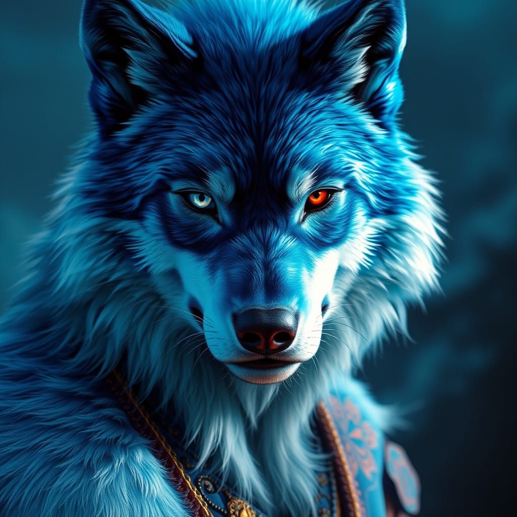 Ethereal Blue Werewolf in Cosmic Attire