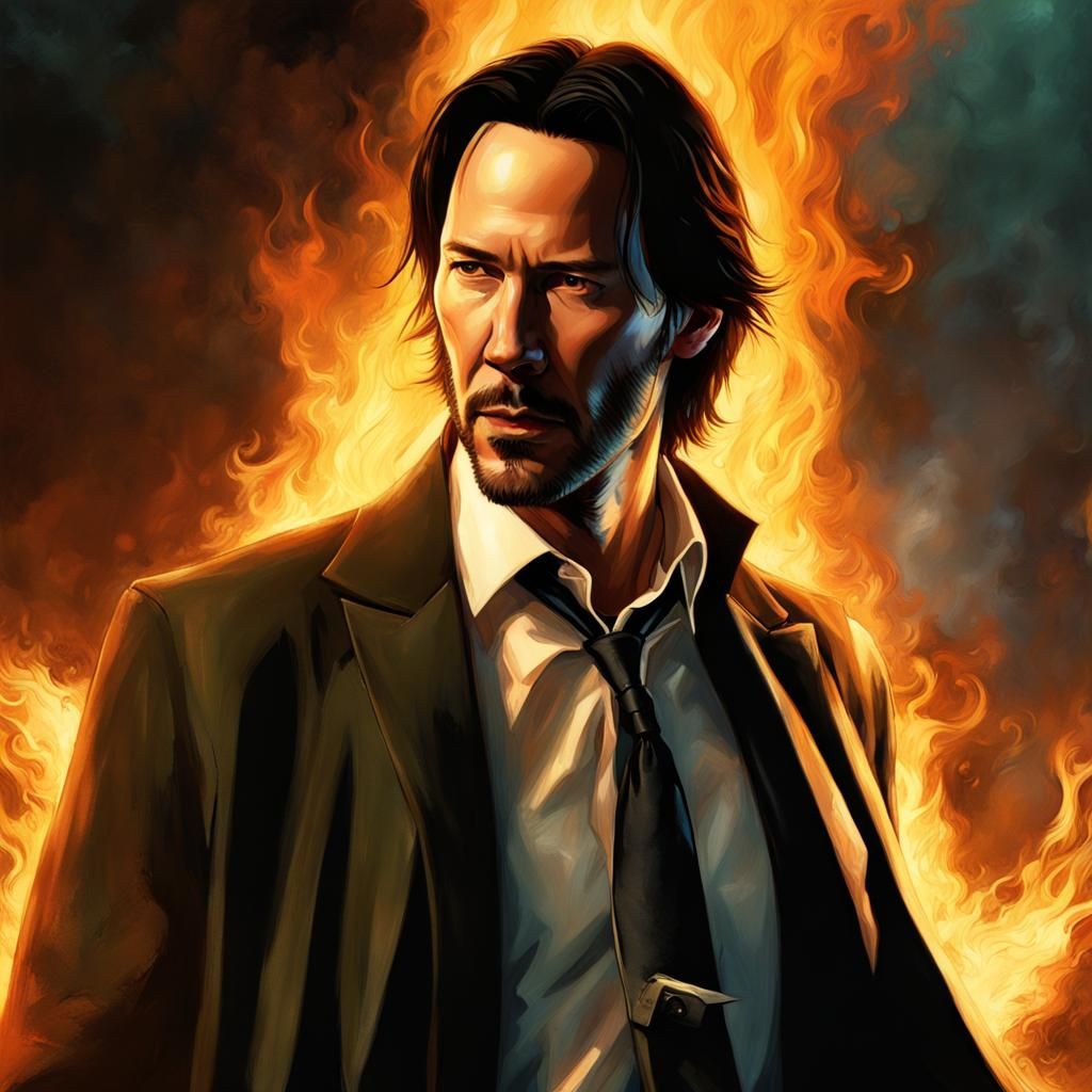 John Constantine engulfed in Flames, Dark Fantasy Art