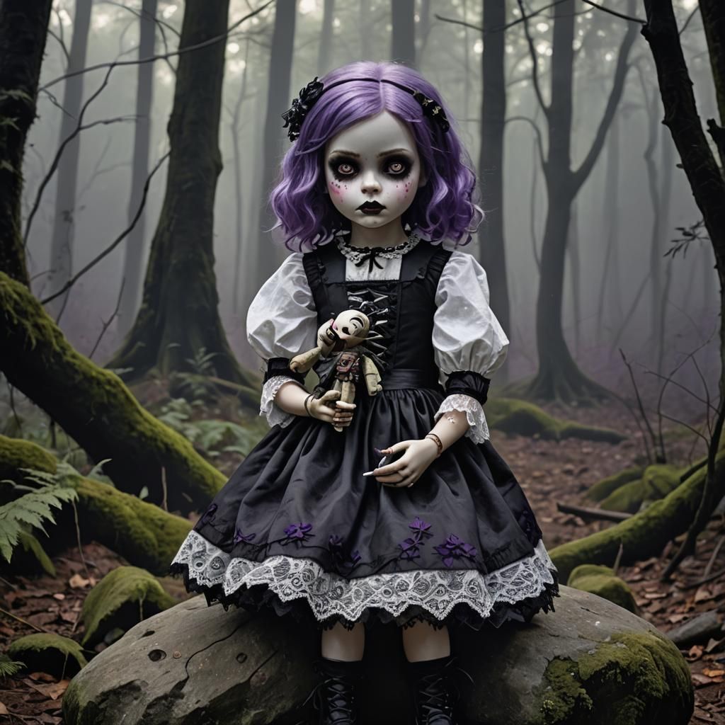 Eerie Girl with Doll in Dark Fantasy Illustration