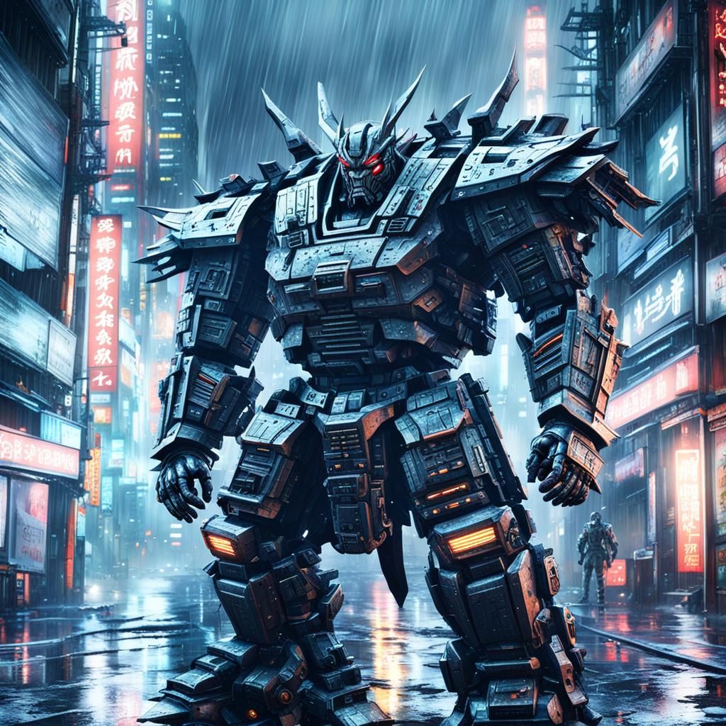 Evil Samurai Mechs Patrol Neo Tokyo: Digital Matte Painting