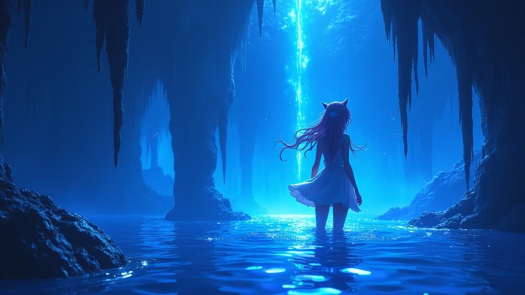 Neon Blue Cavern of Bioluminescent Wonders