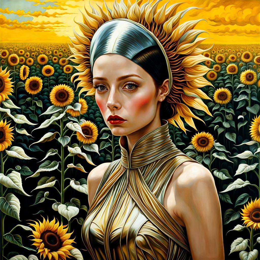 Surreal Sunflower Fashion Show in Sci-Fi Style