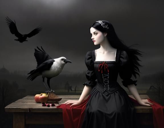 Snow White in Gothic Matte Painting with Crow