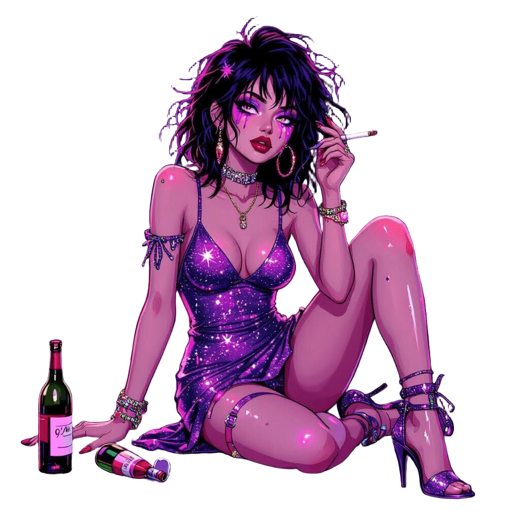 Glam Girl in Neon Cityscape: Digital Pop Art