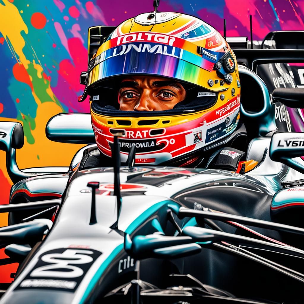 Lewis Hamilton in Mercedes F1 Car, Photorealistic
