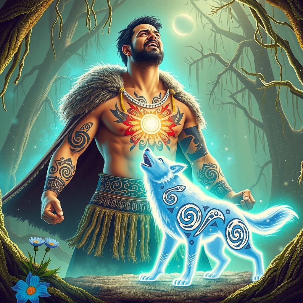 M&amacr;ori Man Unites with Radiant Wolf Guardian