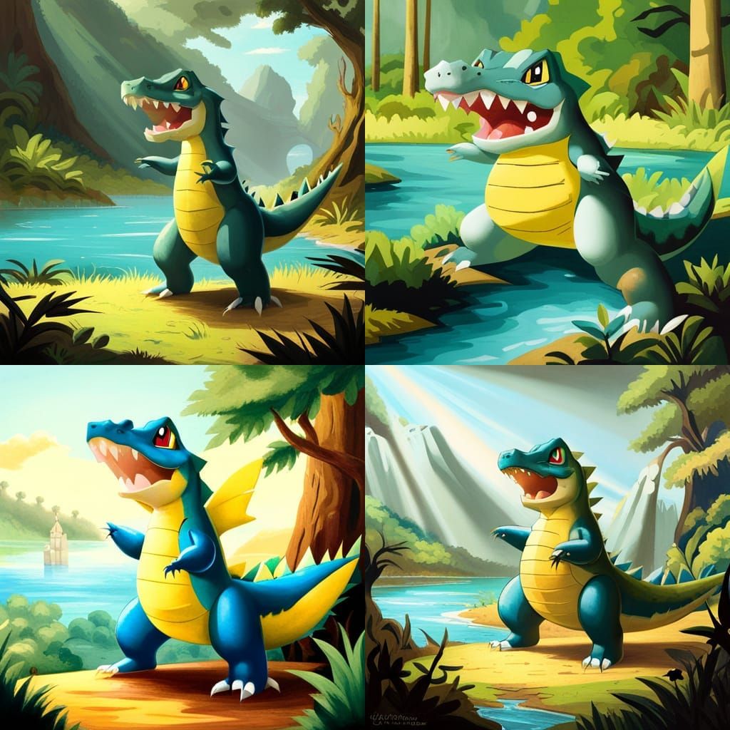 Totodile Ready for Battle: An Abstract Painting