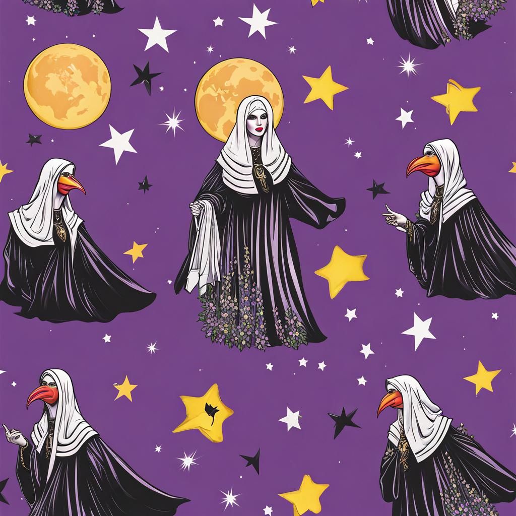 Surreal Drag Pagan Nun Singer Under Lavender Moon