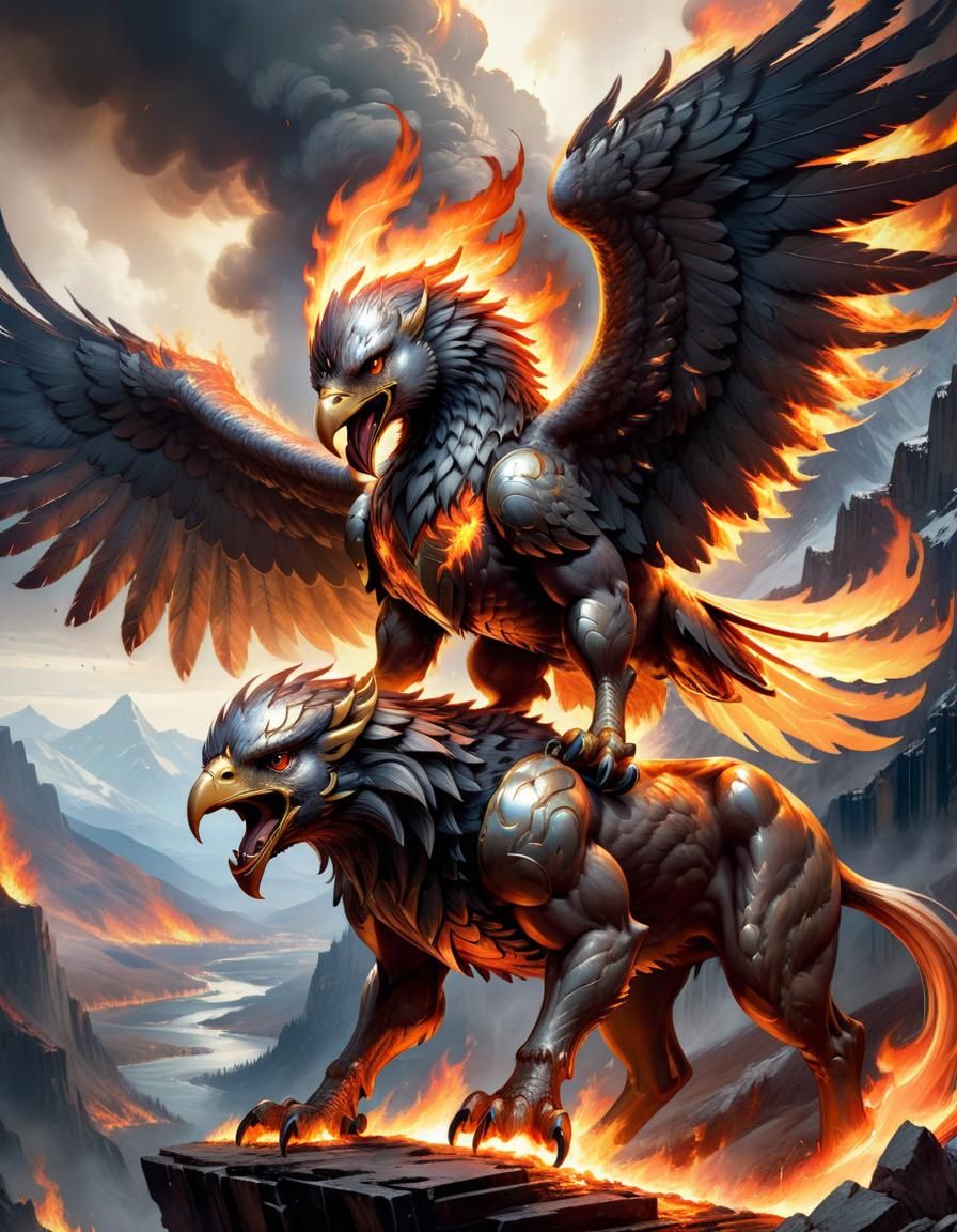 Majestic Fire Griffin with Steely Gaze
