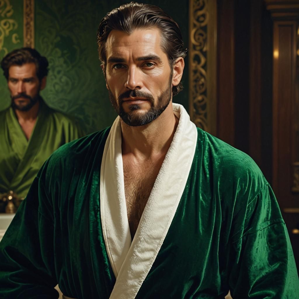 Two Men in Lavish Bathroom, Art Nouveau Portrait