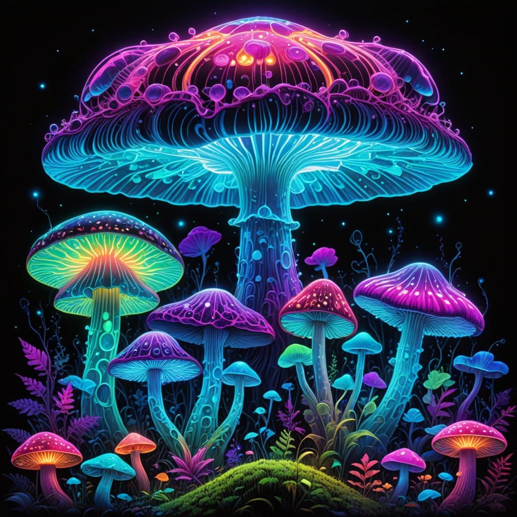 Psychedelic Mushroom in Neon Colors